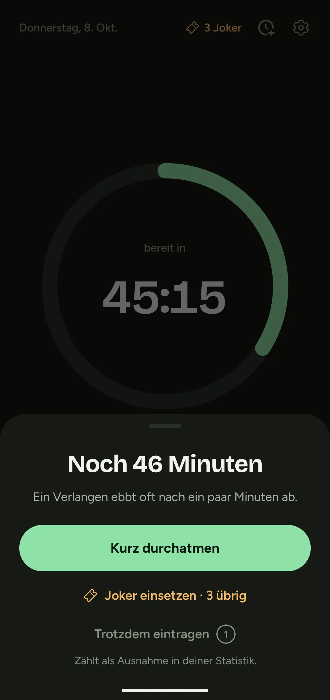 RYTH Verlangen-Ansicht mit Atemübung und Joker